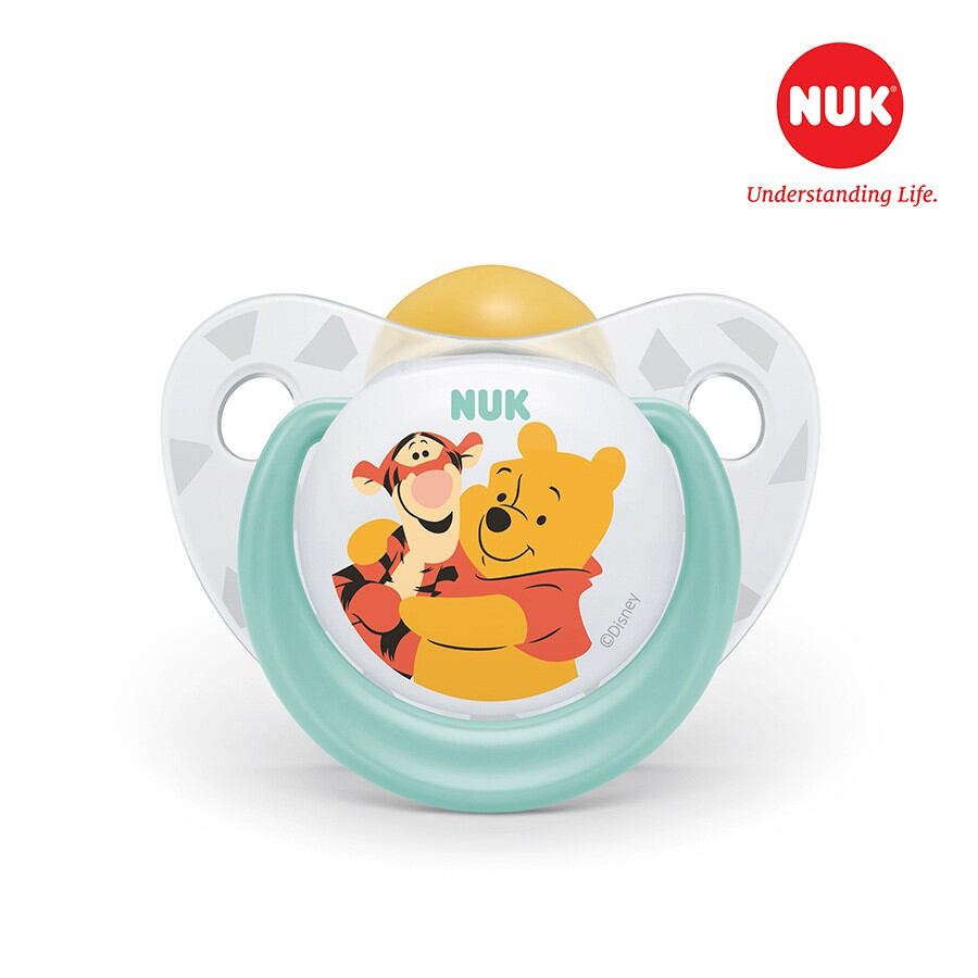 Bộ 2 ti giả NUK cao su tự nhiên Disney Sleeptime núm ti dẹt chỉnh nha siêu mềm khó rách