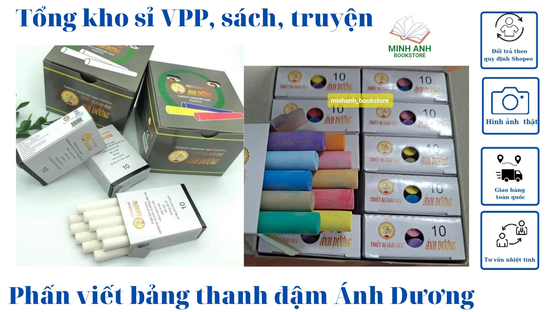 Phấn viết bảng thanh đậm Ánh Dương tròn đều