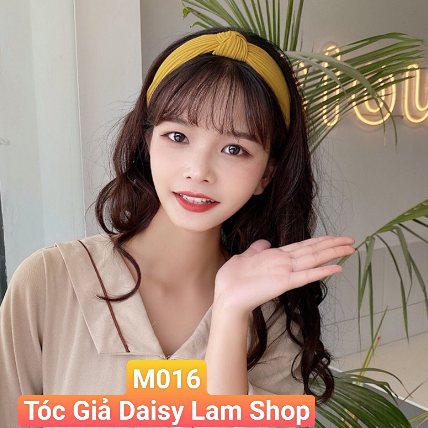 Tóc giả mái thưa kèm cài băng đô len thun M016