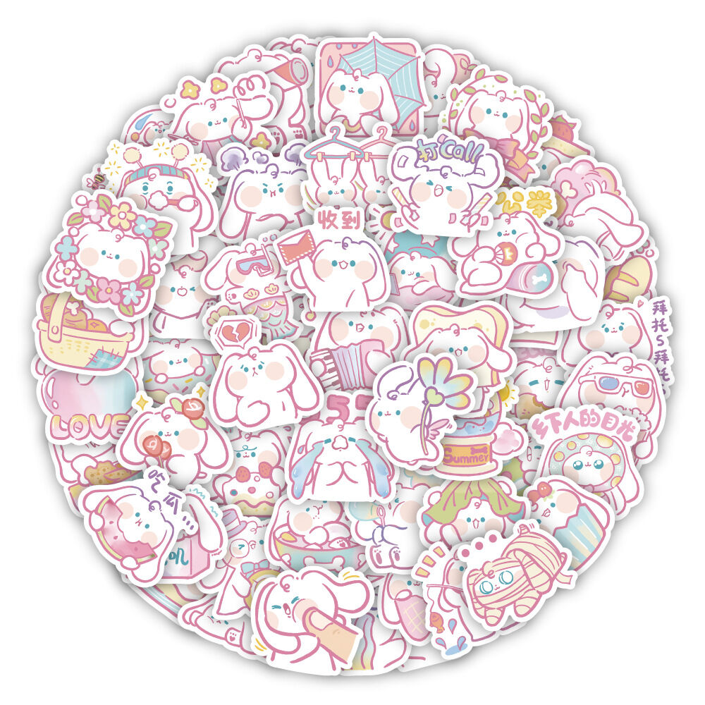 Set 50 - 100 hình dán sticker chống nước thỏ trắng