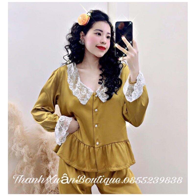 BỘ NGỦ DÀI TAY TIỂU THƯ BÁNH BÈO  - BỘ MẶC NHÀ QUẢNG CHÂU CAO CẤP - THIẾT KẾ REN SANG CHẢNH