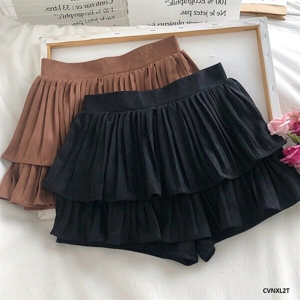 Chân váy dập ly 2 tầng nâu xinh