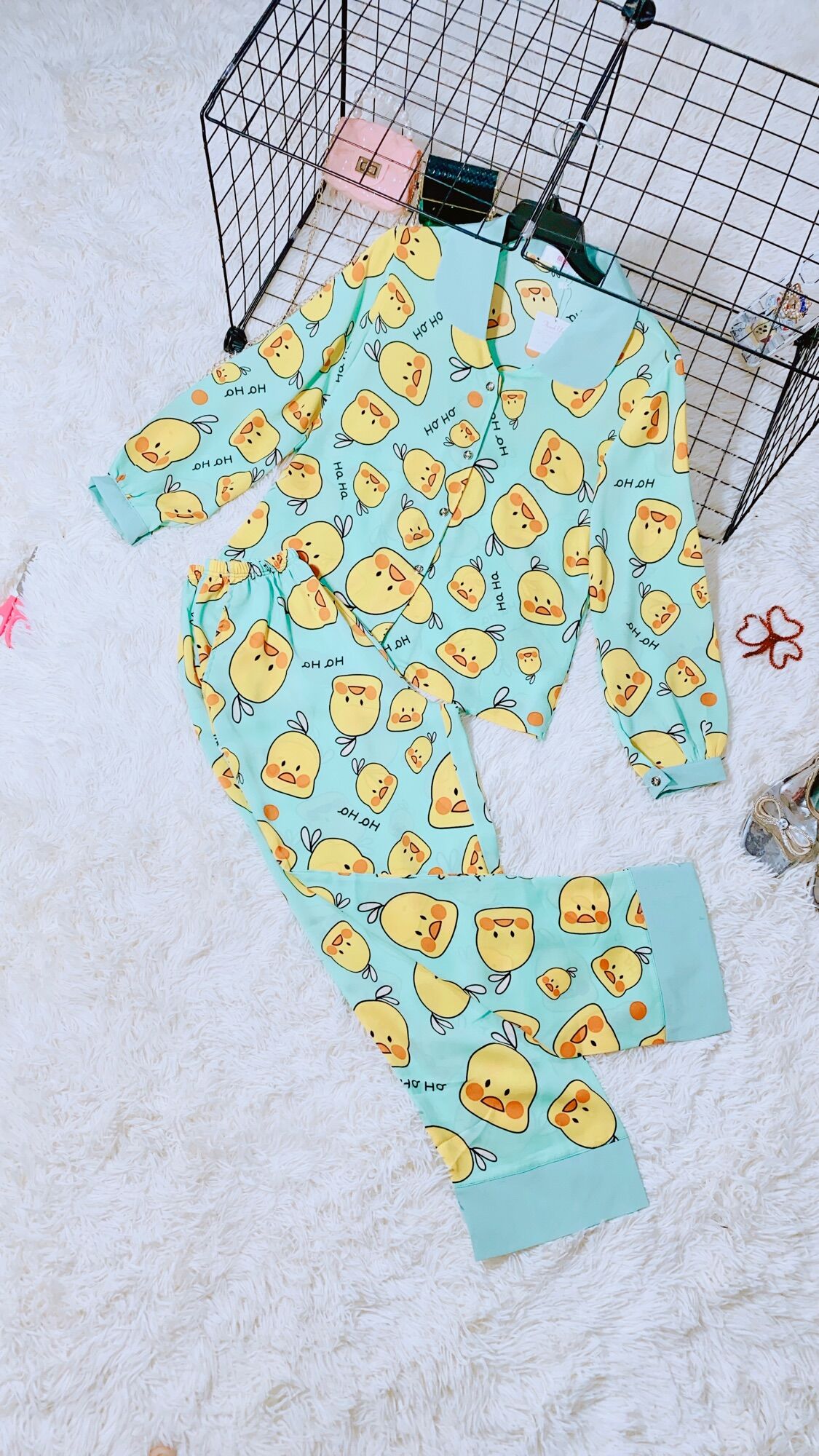 Bộ Lụa Mango Pyjama Vịt Ú Tay Dài Quần Dài dưới 58kg