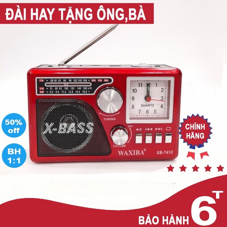 ĐÀI Fm-WAXIBA-XB741C CÓ ĐỒNG HỒ , NGHE NHẠC USB THẺ NHỚ RADIO AM FM SW CÓ ĐÈN PIN THEO KÈM PIN SẠC- hàng chính hãng