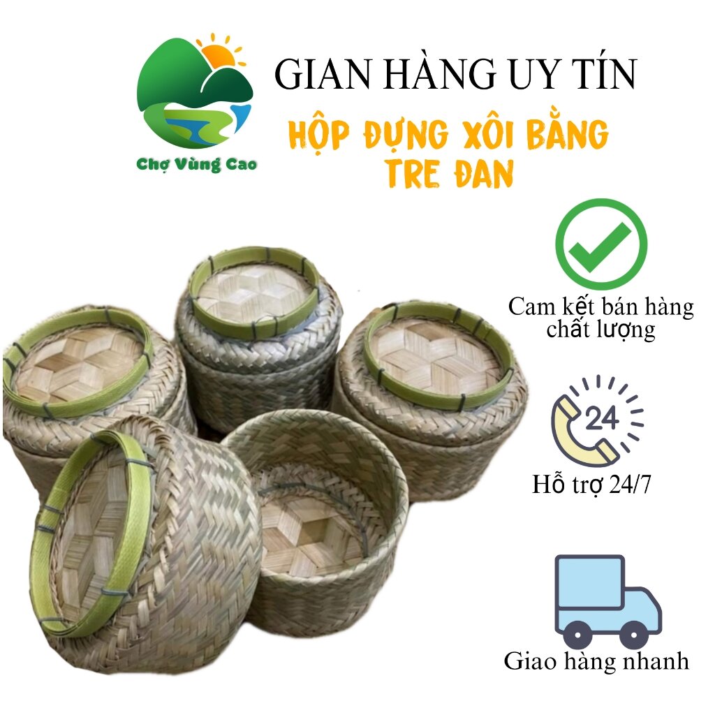 1 hộp đựng xôi bằng tre đan tay
