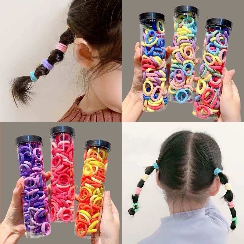 👧👧hộp 100 sợi thun cột tóc, co giản tốt cho bé điệu đà