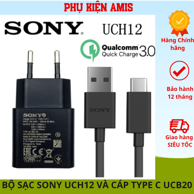Bộ sạc nhanh sony xperia uch12 và cáp type-c sony ucb20 zin