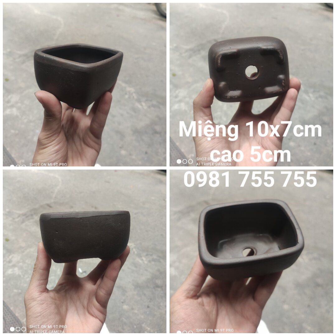 10x7cm_ Chậu bonsai chữ nhật mini,chậu Gốm Nâu Bát Tràng