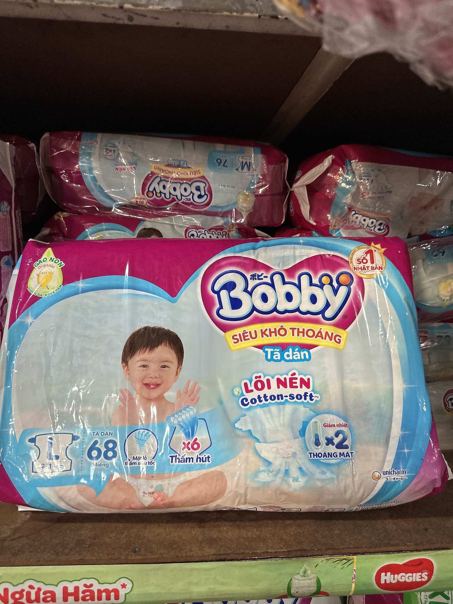 TÃ DÁN BOBBY SIÊU THOÁNG SIZE L 68 MIẾNG (9-13kg)