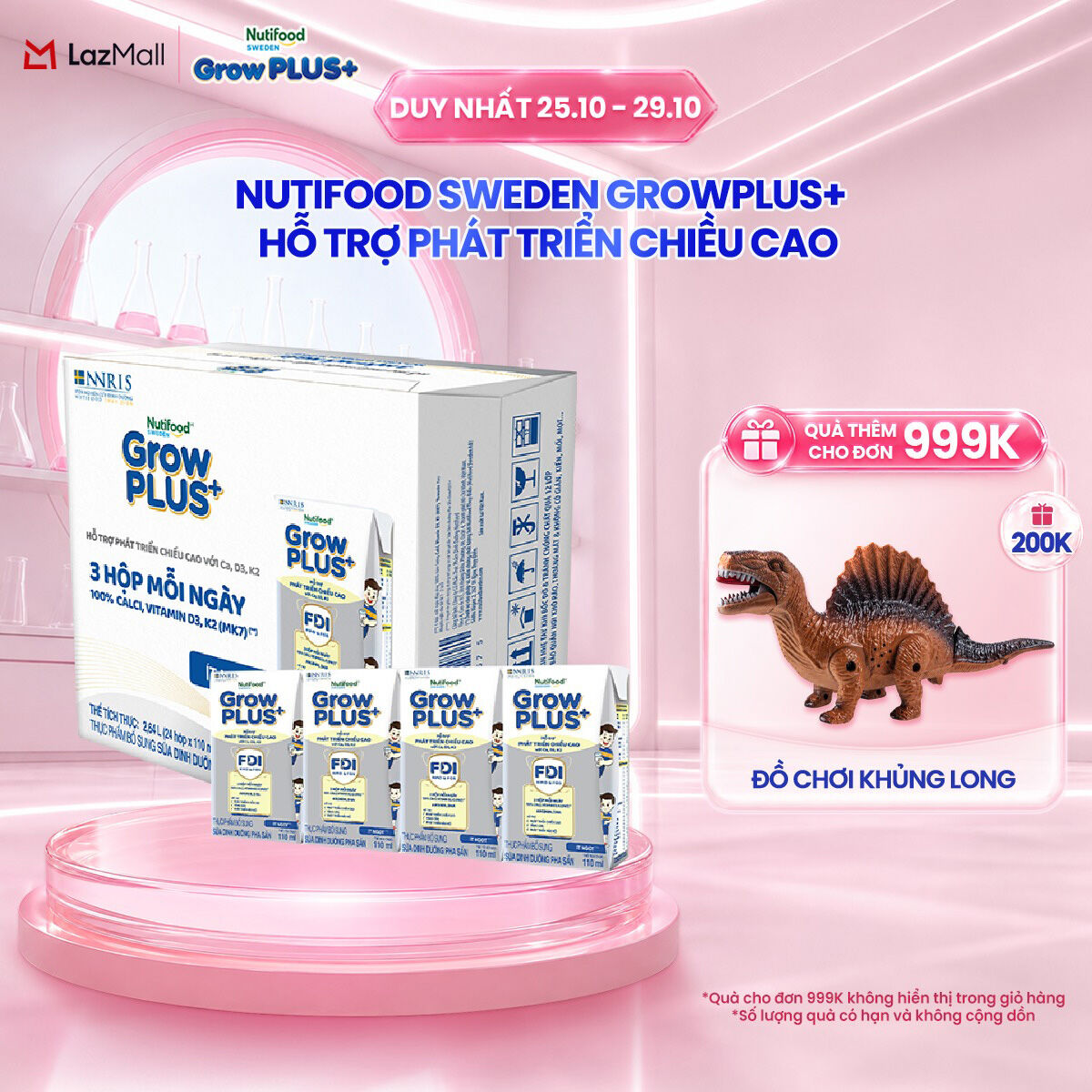 Sữa Bột Pha Sẵn Nutifood Sweden GrowPLUS+ Cao lớn vượt trội - Hỗ trợ phát triển chiều cao hộp  110 ml (24 hộp x 110ml)