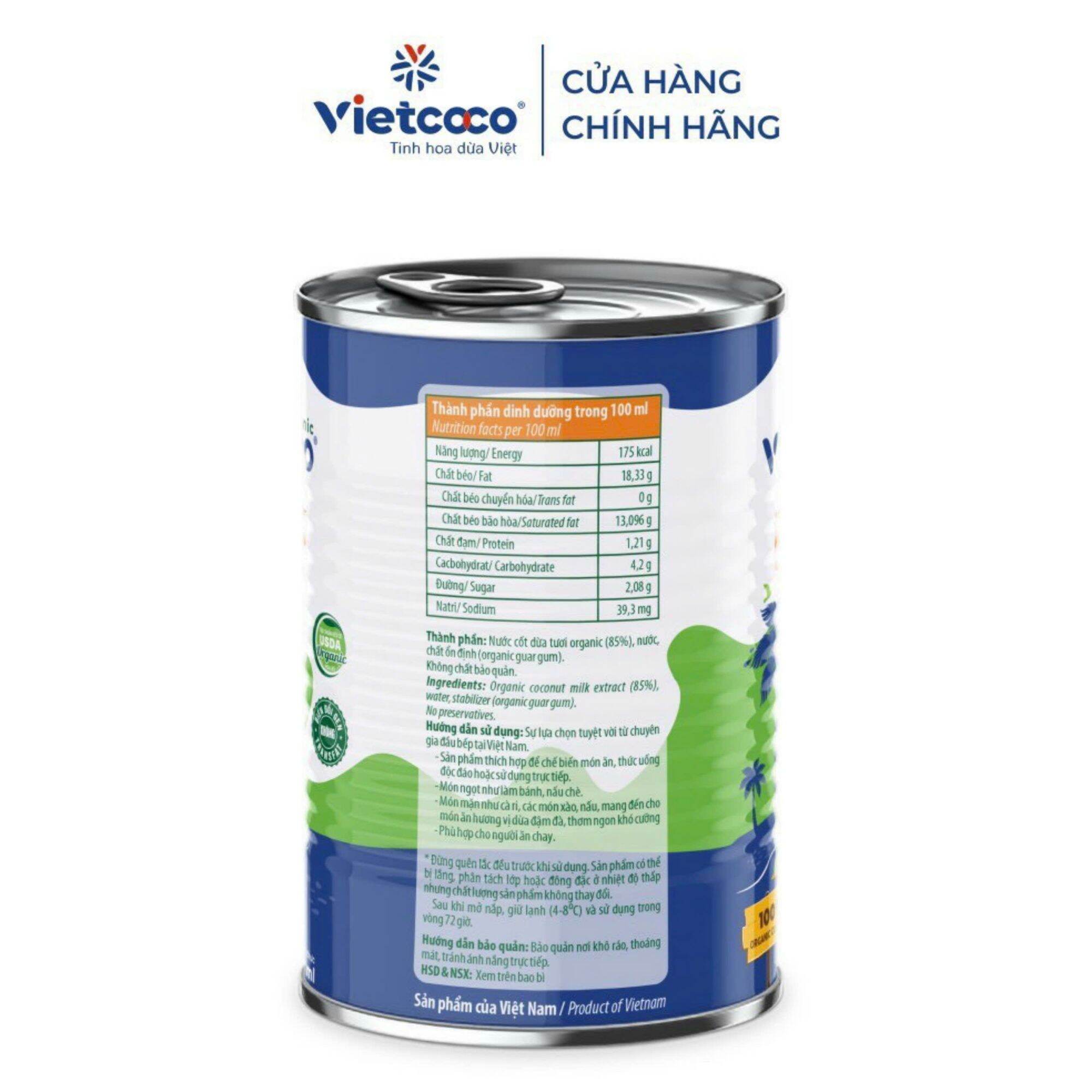 Nước cốt dừa tươi Organic vietcoco 400ml, date mới