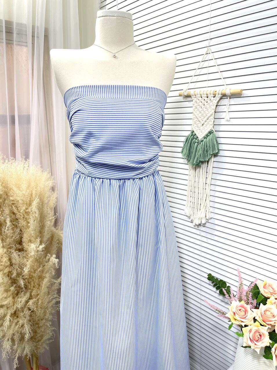 Đầm maxi cúp ngực sọc kèm cài (ảnh chụp thật của shop)