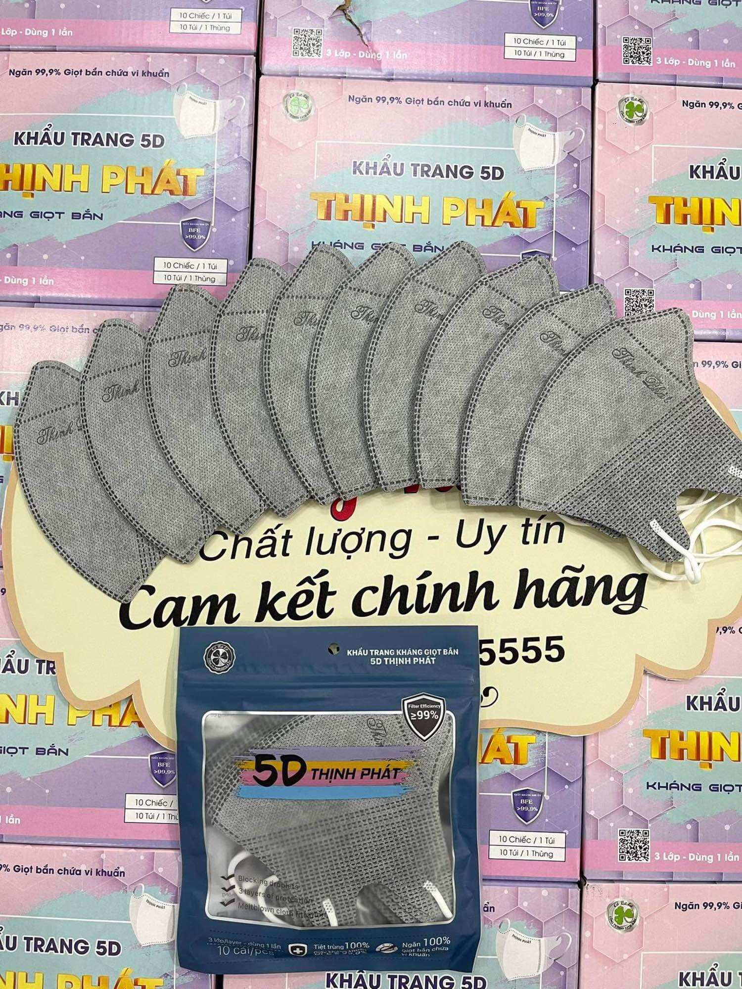 Túi 10 cái Khẩu trang 5D Thịnh Phát chuẩn