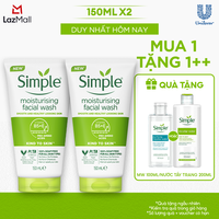 Combo 2 Sữa rửa mặt Simple sạch sâu hiệu quả - cho da thường 150ml [CHÍNH HÃNG ĐỘC QUYỀN] [DIỆN MẠO MỚI]