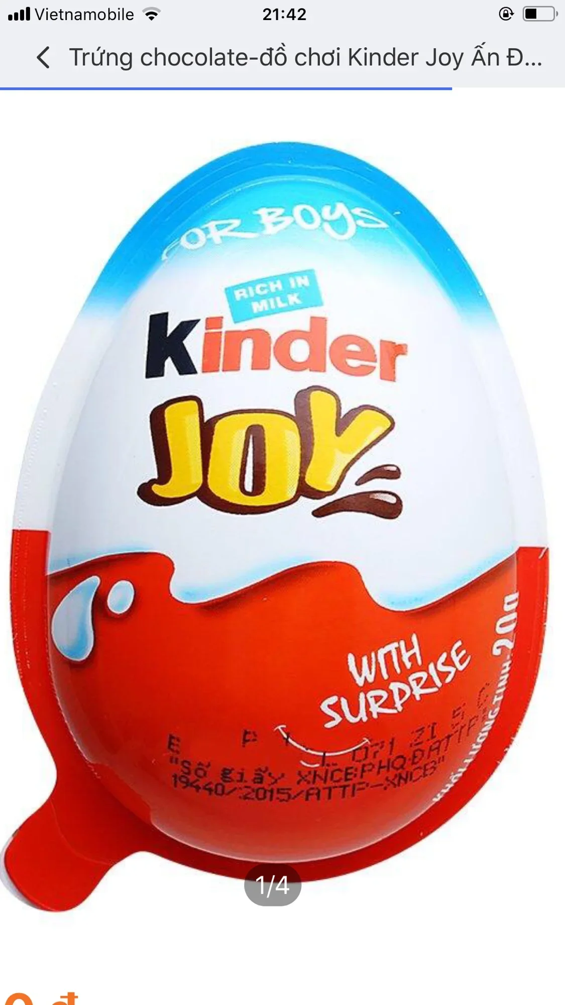 Trứng chocolate-đồ chơi Kinder Joy Ấn Độ