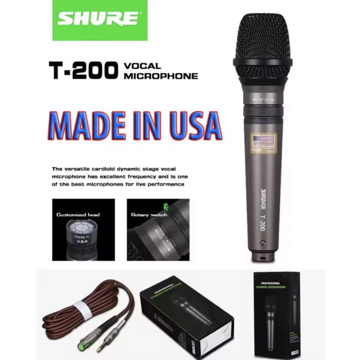 Made in USA, Mic có dây Shure Ta 200, micro Shure hát hút mic, giảm hú tốt, mic hát karaoke, hát văn dùng cho gia đình, sự kiện