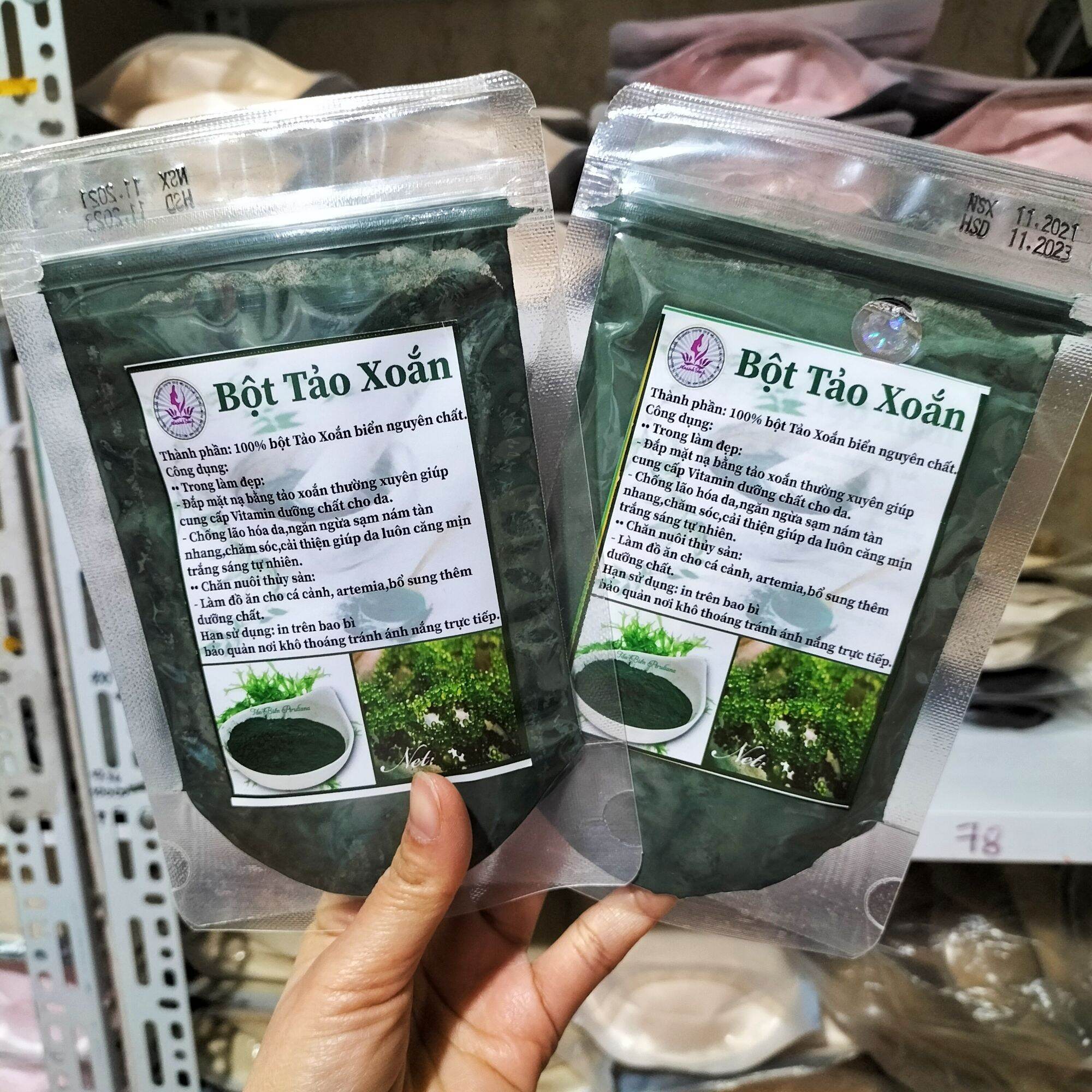 Bột tảo xoắn thức ăn cho artemia, cá tép ,cá cảnh gói 100g