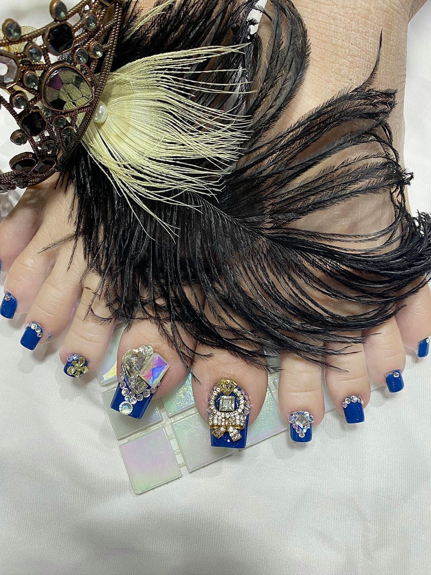 [ nails box] móng chân giả đính đá tone xanh