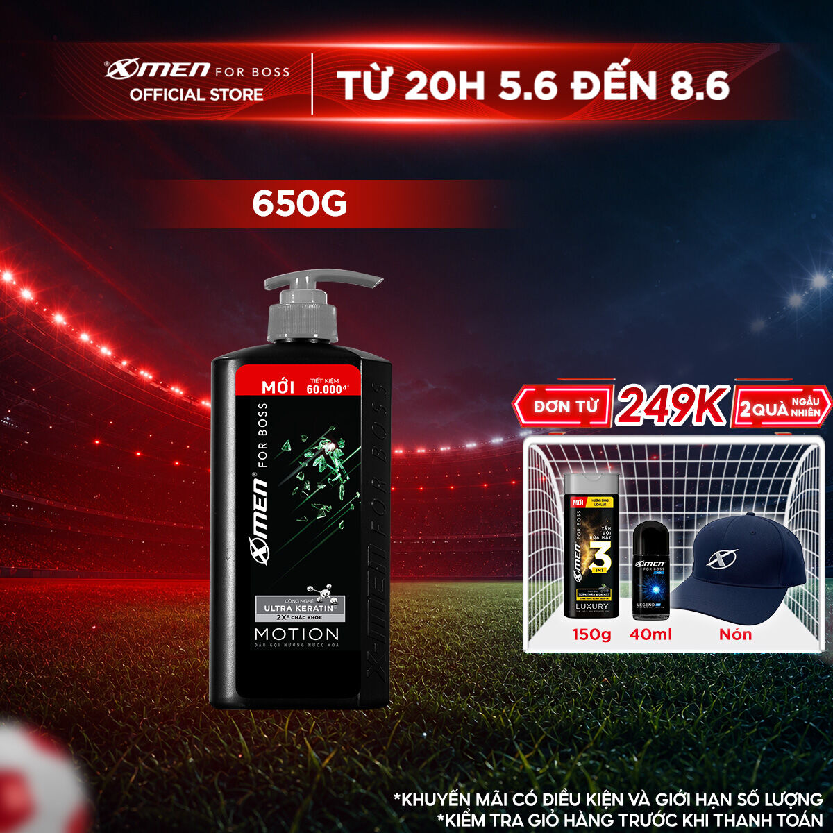 Dầu gội X-Men for Boss hương trầm đầy nội lực Motion với Ultra Keratin© mới 650g