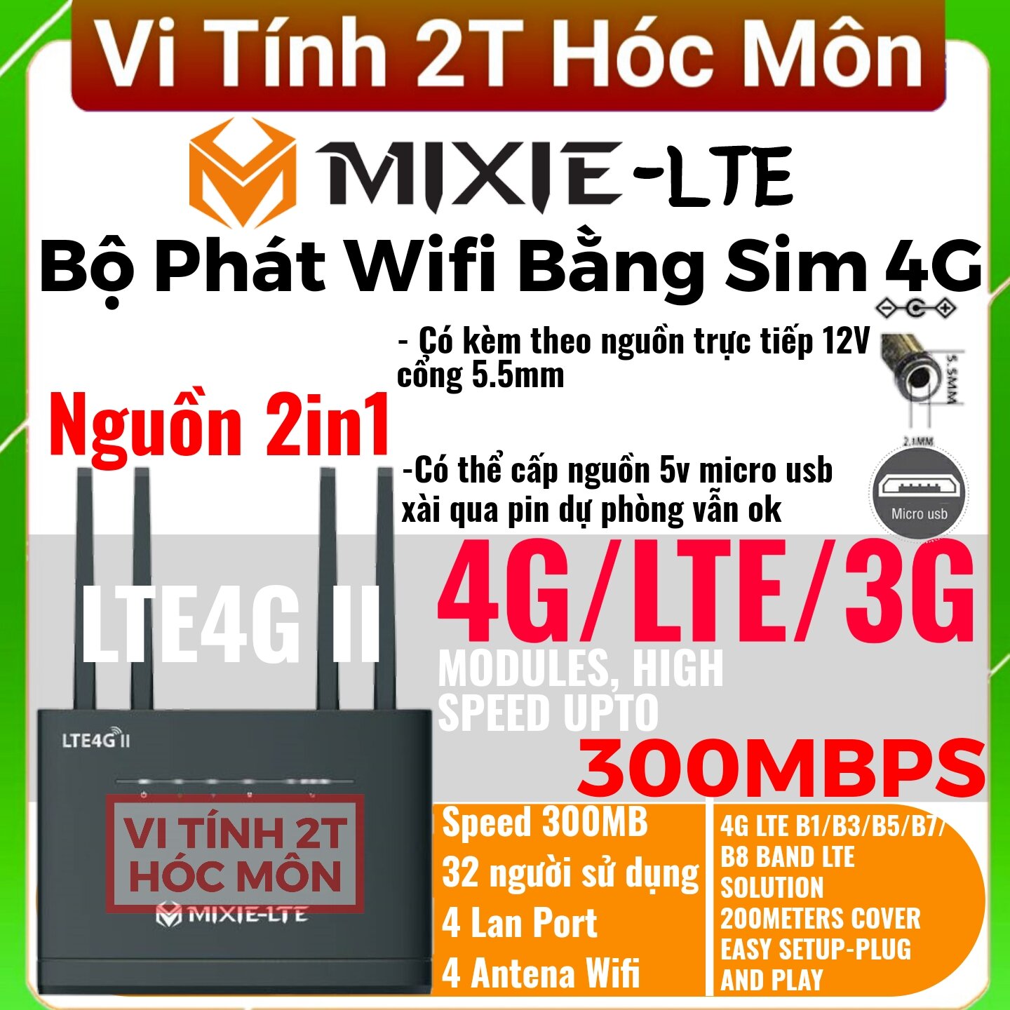 BỘ PHÁT 4G WIFI MIXIE LTE 4G - 4 ANTEN - 4 CỔNG LAN HỖ TRỢ LÊN ĐẾN 32 THIẾT BỊ