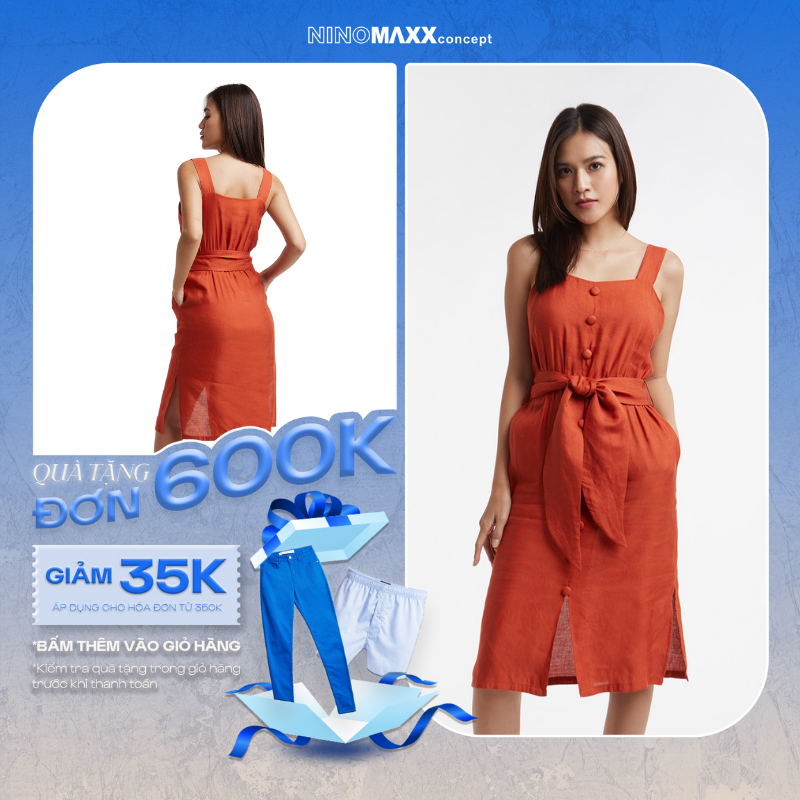 N&M Đầm thời trang Nữ Linen thắt nơ 2002012