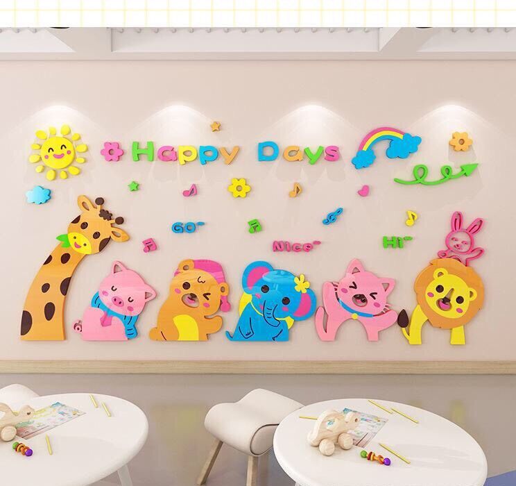 Tranh dán tường cho bé, tranh mica 3D - happy day go nice, tranh dán tường phòng ngủ cho bé