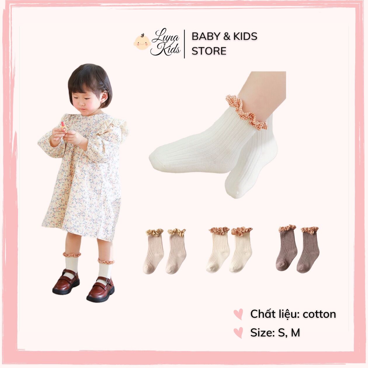 Tất trơn viền bèo hàng Nemobaby cho bé gái