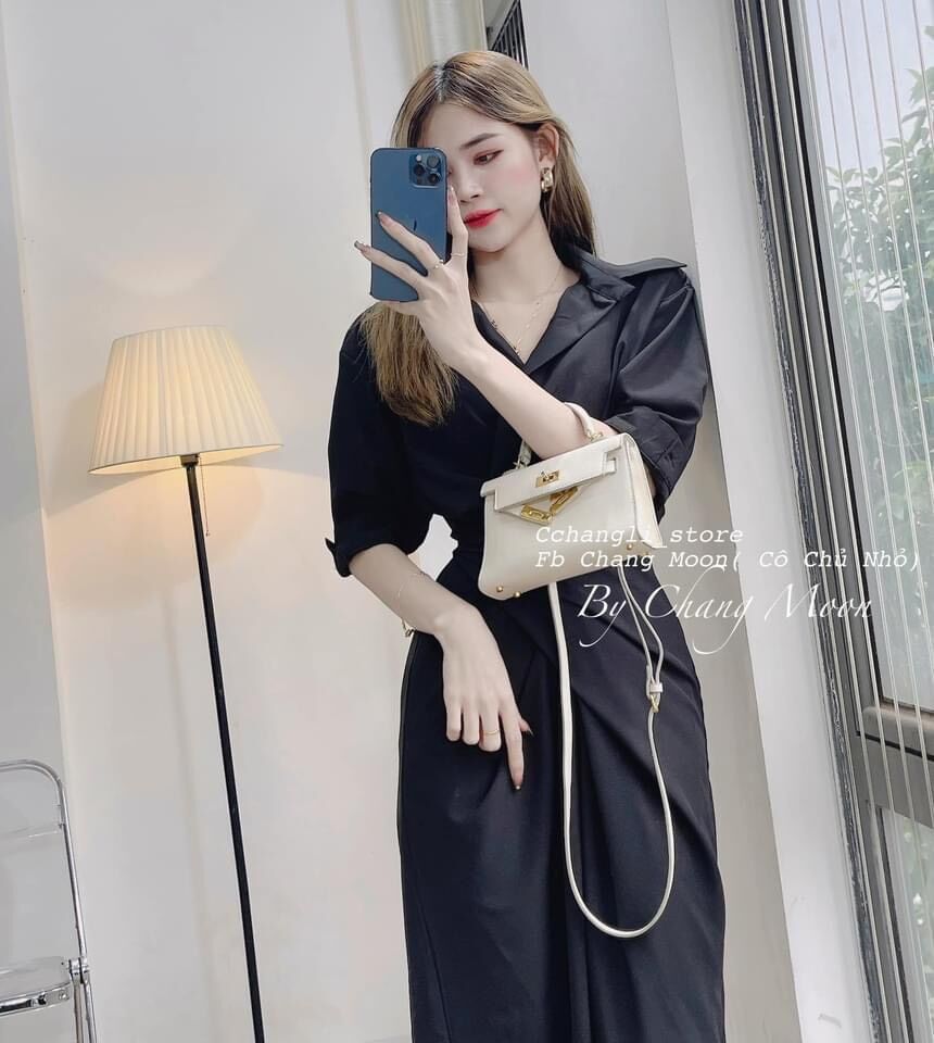 ĐẦM MIDI SƠMI PHỐI EO XOẮN