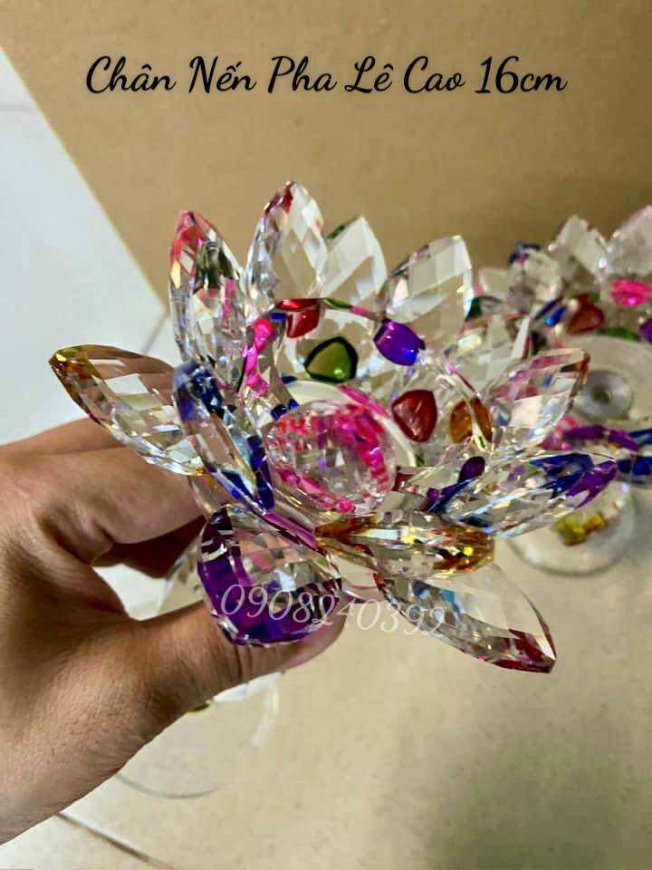 ✨ Đế nến hoa sen pha lê chân cao 16cm - ( 1 Cái )✨