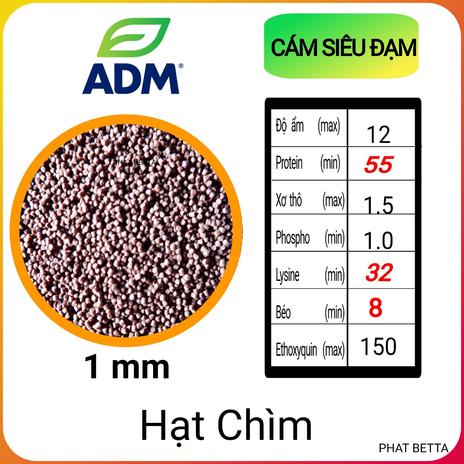 [100gram] Size 1 li. CÁM SIÊU ĐẠM 55% Protein. HẠT CHÌM