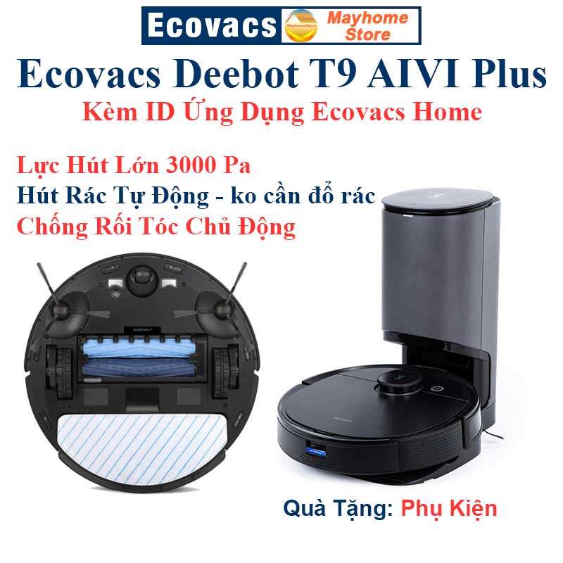 Robot hút bụi lau nhà ecovacs deebot t9 aivi plus, hàng trưng bày chưa qua sử dụng, tặng id ứng dụng ecovacs home.