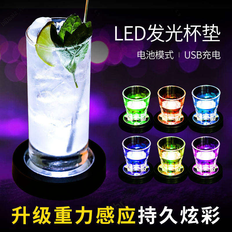 Lót Cốc Phát Sáng Led, Đế Phát Sáng Cho Rượu Cocktail, Đèn Lót Ly Rượu, Đế Pha Rượu Phát Sáng Đèn