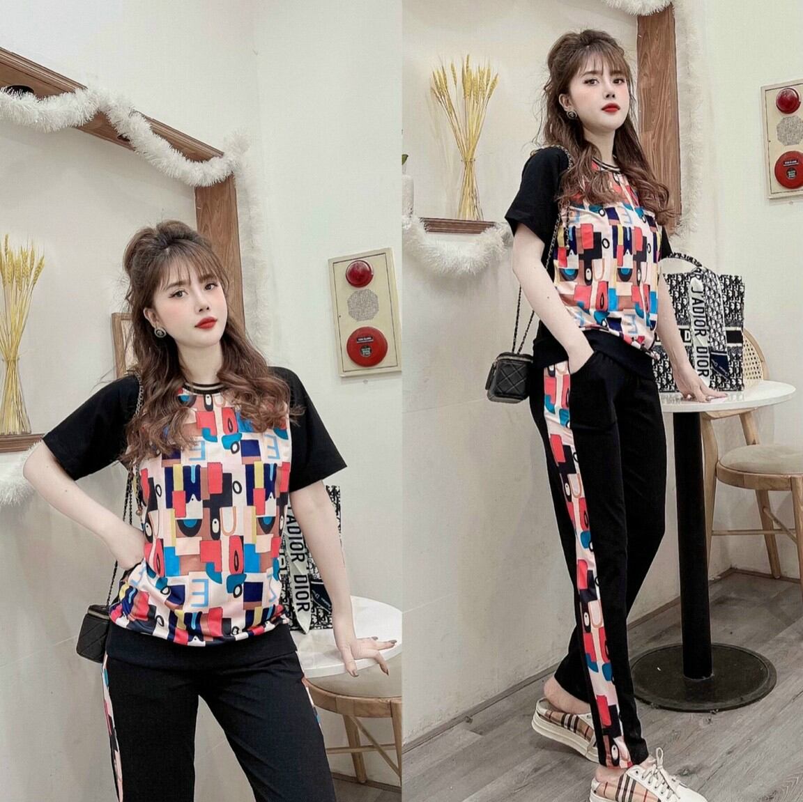 Bộ đồ nữ thun cotton in họa tiết 3D cao cấp
