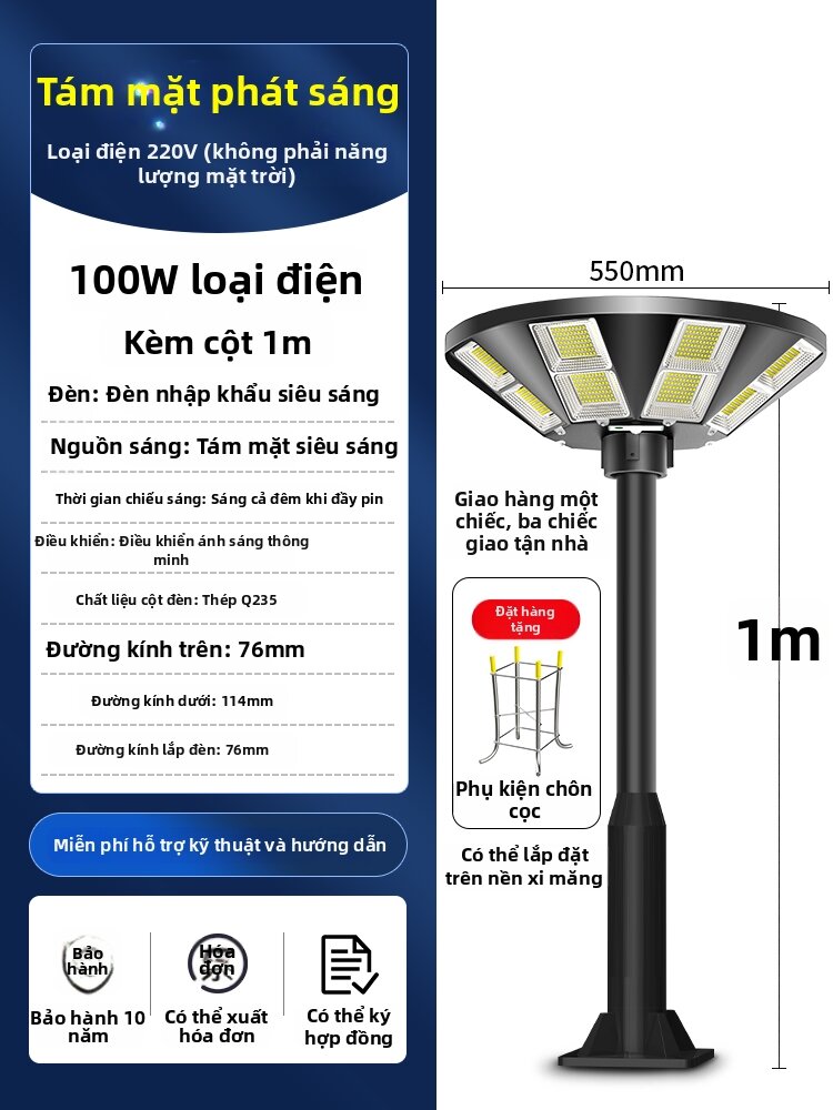 Đèn Sân Vườn Năng Lượng Mặt Trời 3m Hình Tròn