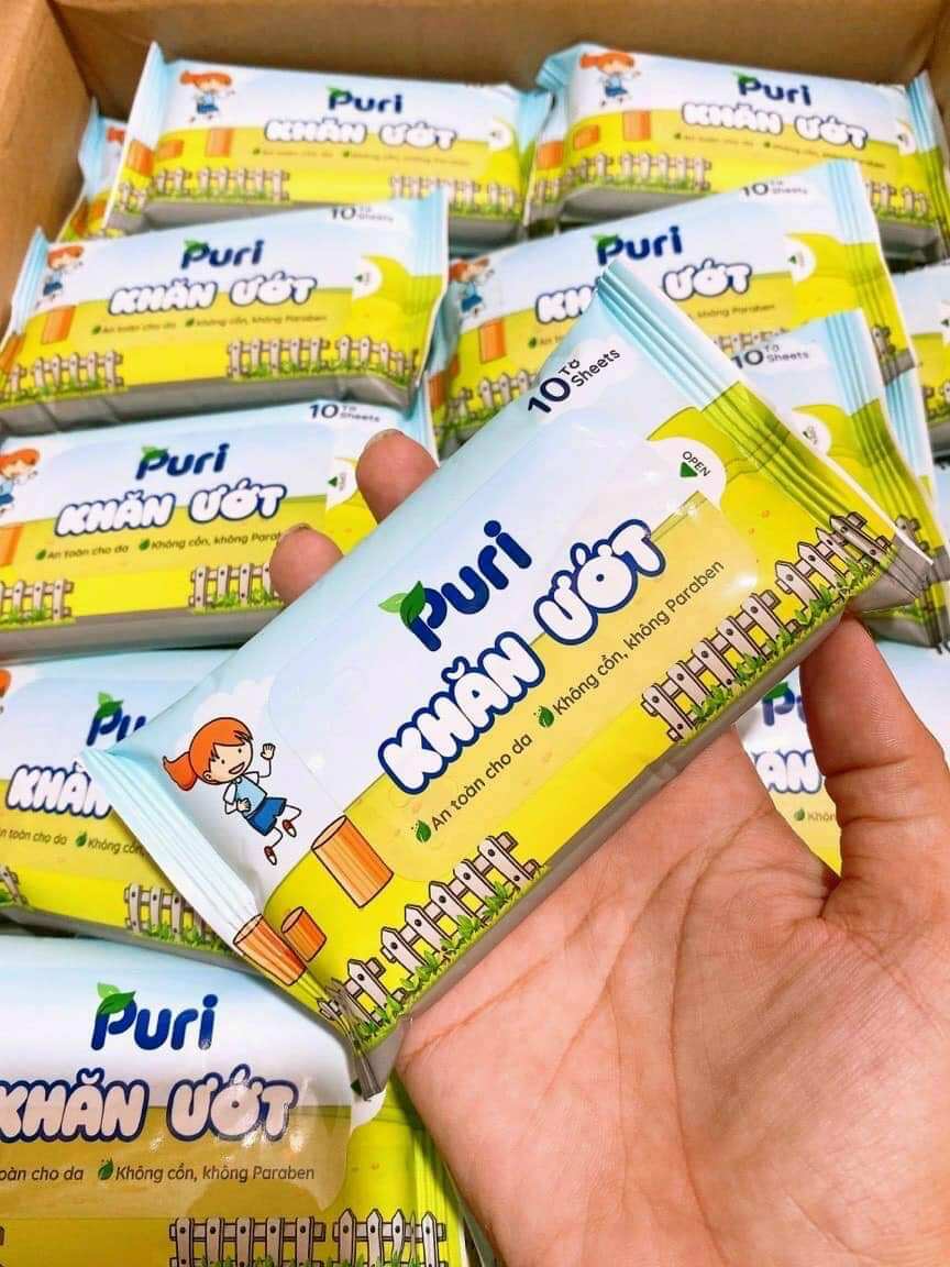 (Combo 10 gói) Khăn ướt không mùi Puri gói 10 miếng
