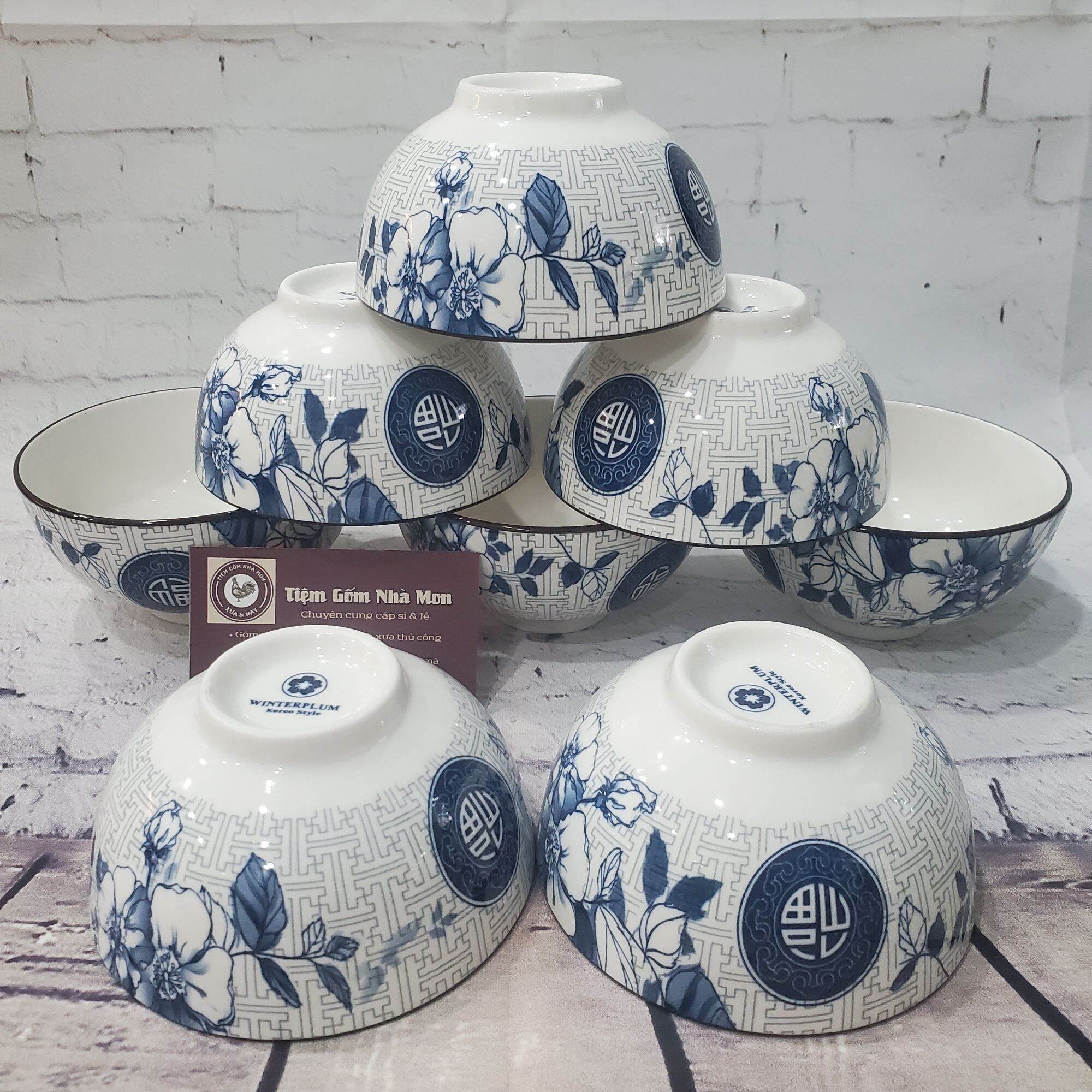 Combo 10c chén sứ cơm mộc cổ tặng muỗng hoặc đũa tre