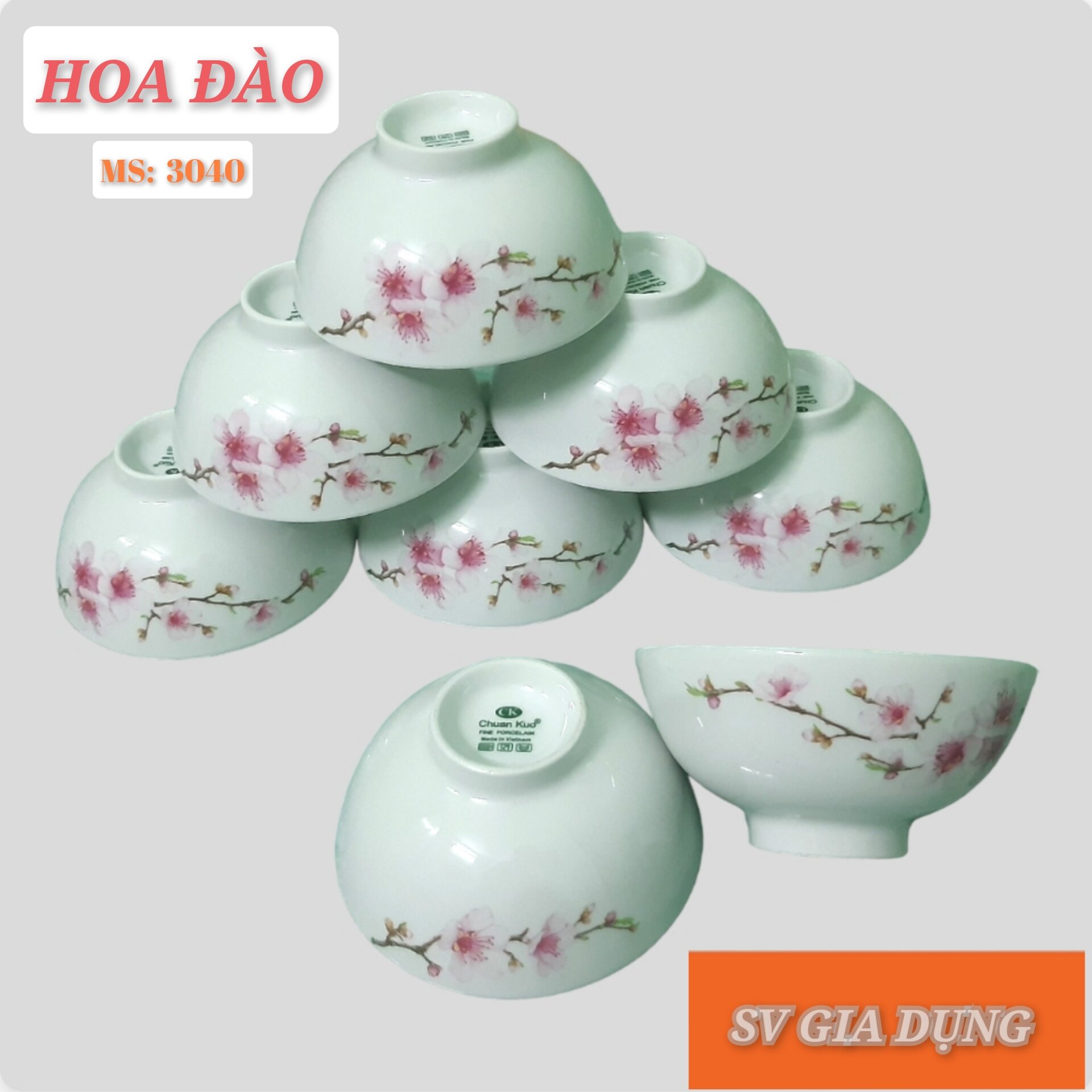 Chén cơm hoa đào.gốm sứ ck. ms:3040