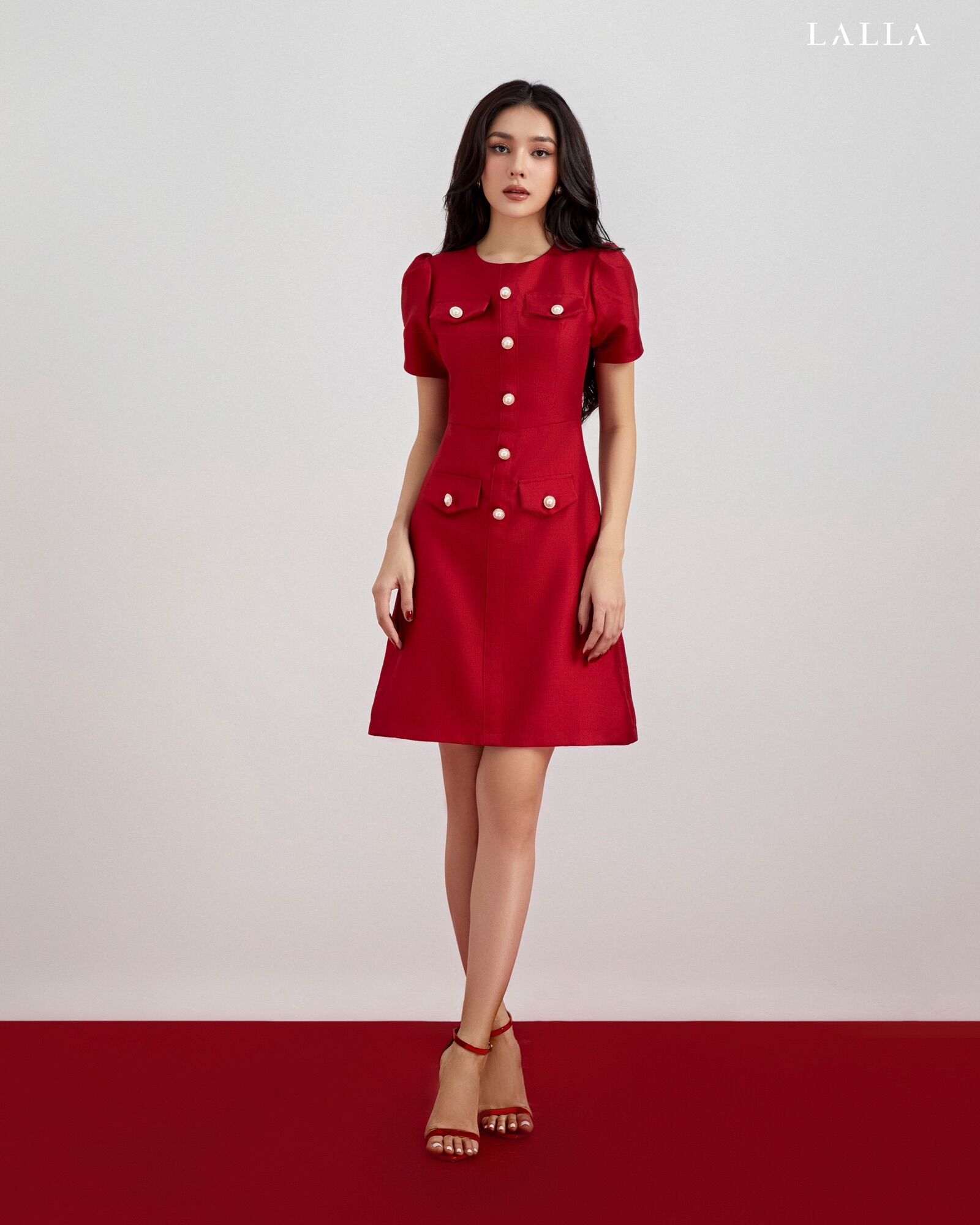 Lalla - đầm tay ngắn ôm nhẹ nữ