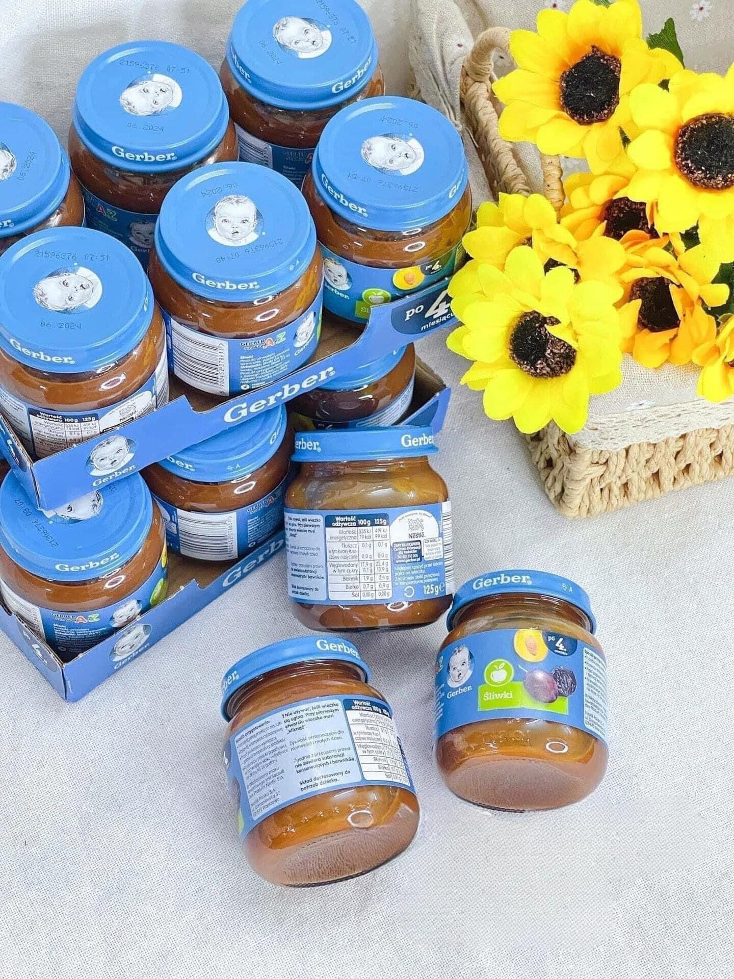 Mận đen nghiền Gerber Nga hủ 125g - giúp cải thiện táo bón cho bé 5M+