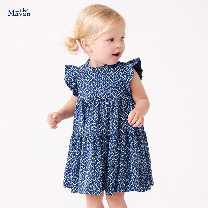 Little Maven Princess Váy Dành Cho Bé Gái Pure Cotton, Vải Bông Mùa Hè Đầm Châu Âu Và Phong Cách Mỹ Thời Trang Cộc Tay, Không Tay Đầm Dành Cho Trẻ Em