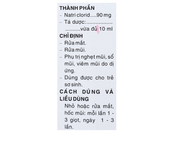 Nhỏ Mắt Mũi Natri Clorid 0,9% Pharmedic (Lốc/10c/10ml)