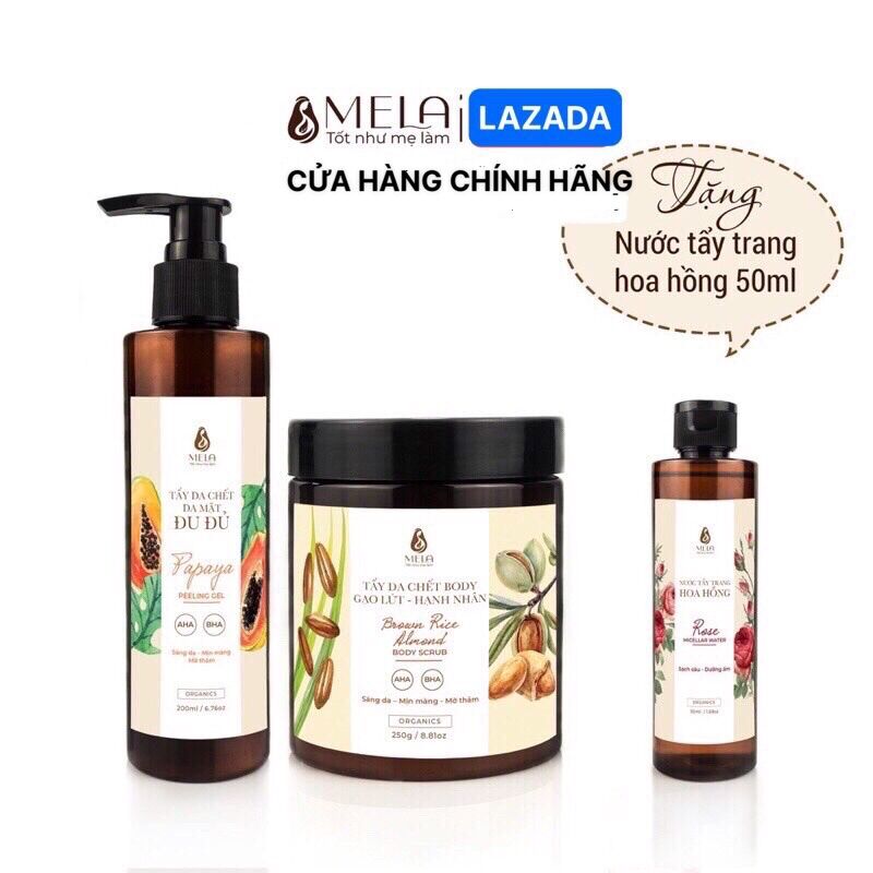 Bộ Tẩy Da Chết Mặt và Body  MELA Tẩy Tế Bào Chết Cơ Thể Chăm Sóc Da Trắng Mịn Sáng Khỏe Giảm Thâm