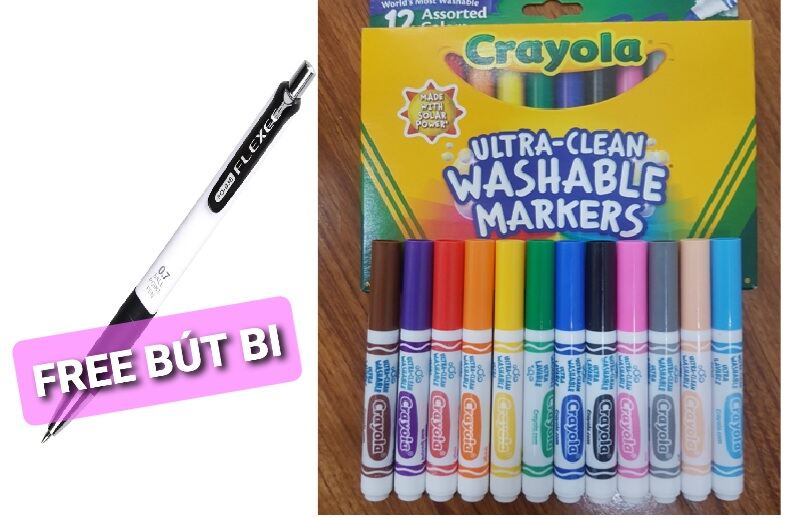 Bộ 12 cây bút lông nét đậm Crayola Board Line Ultra Clean free 1 bút bi