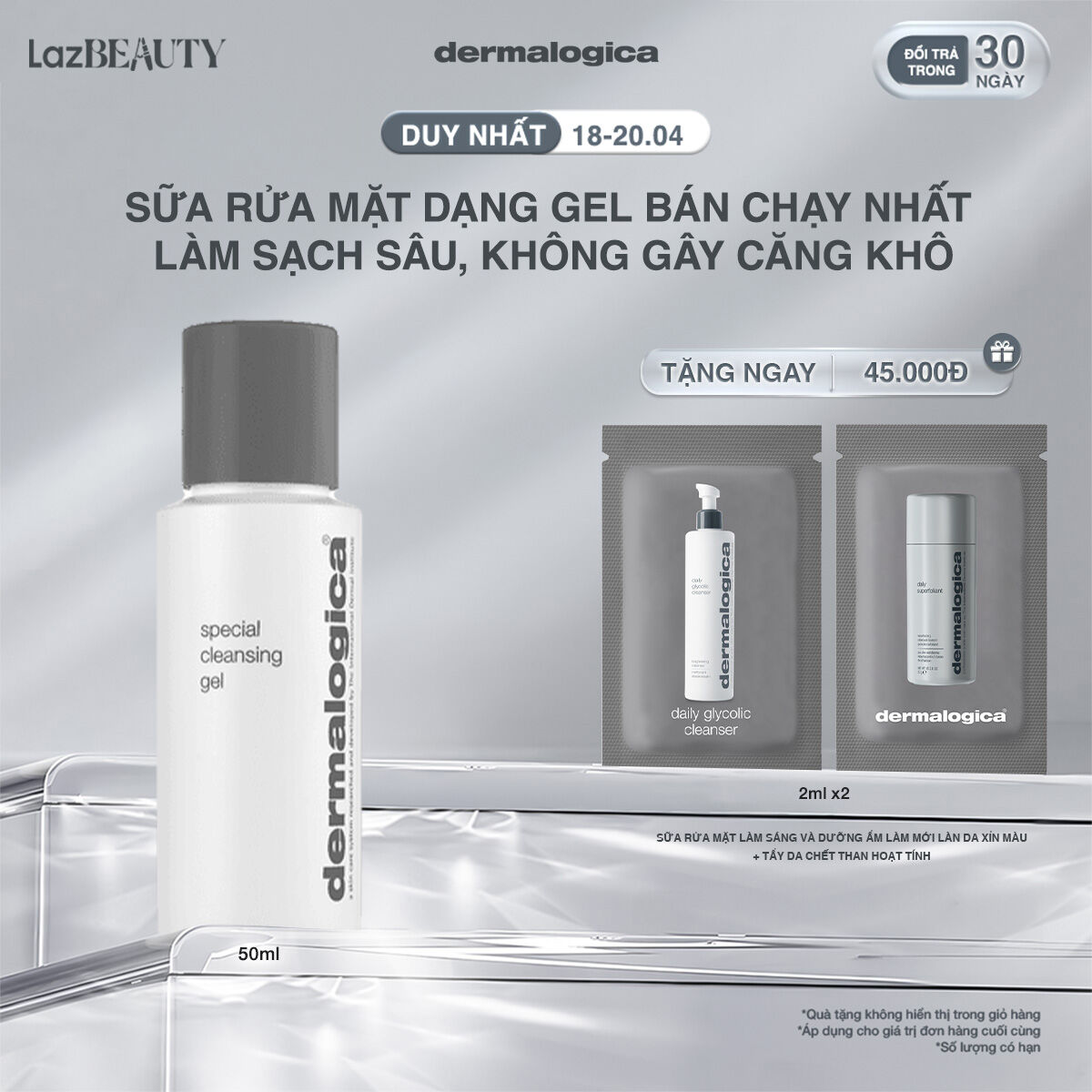 Sữa rửa mặt Dermalogica Special Cleansing Gel Travel size 50ml lành tính không chứa xà phòng