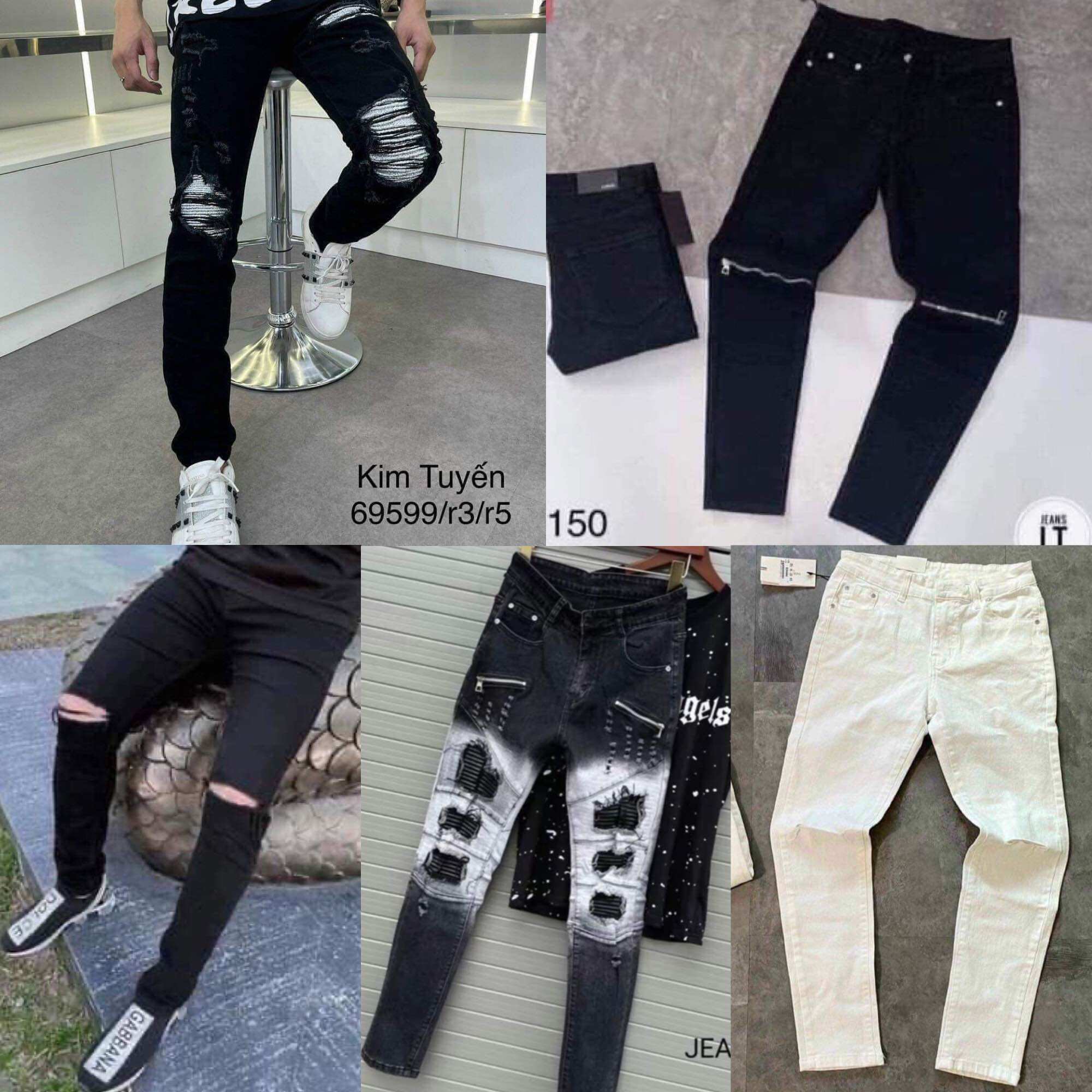 Quần Bò Đen Trơn, Đen Rách Gối Hàng Super