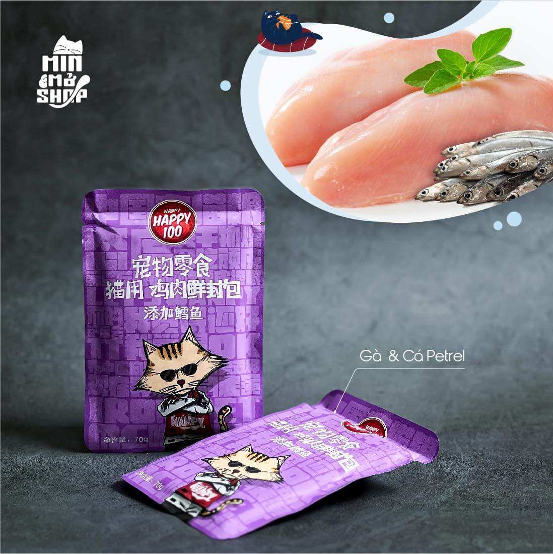 (Combo 10-20-30)Pate Wanpy Happy 100 cho mèo gói 70g