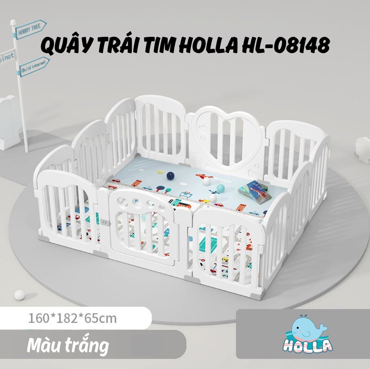 BỘ Quây cũi nhựa Nguyên Sinh Holla 65cm tặng bóng, thảm, giỏ