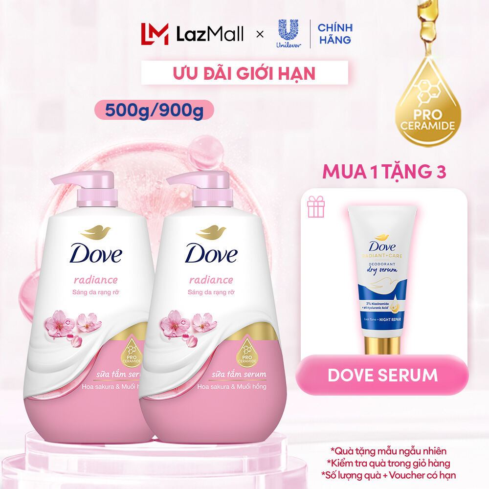Combo 2 Sữa Tắm Dove Dưỡng Thể Trắng Sáng Mềm Mịn Tức Thì 500G (bao bì tùy lô nhập hàng)