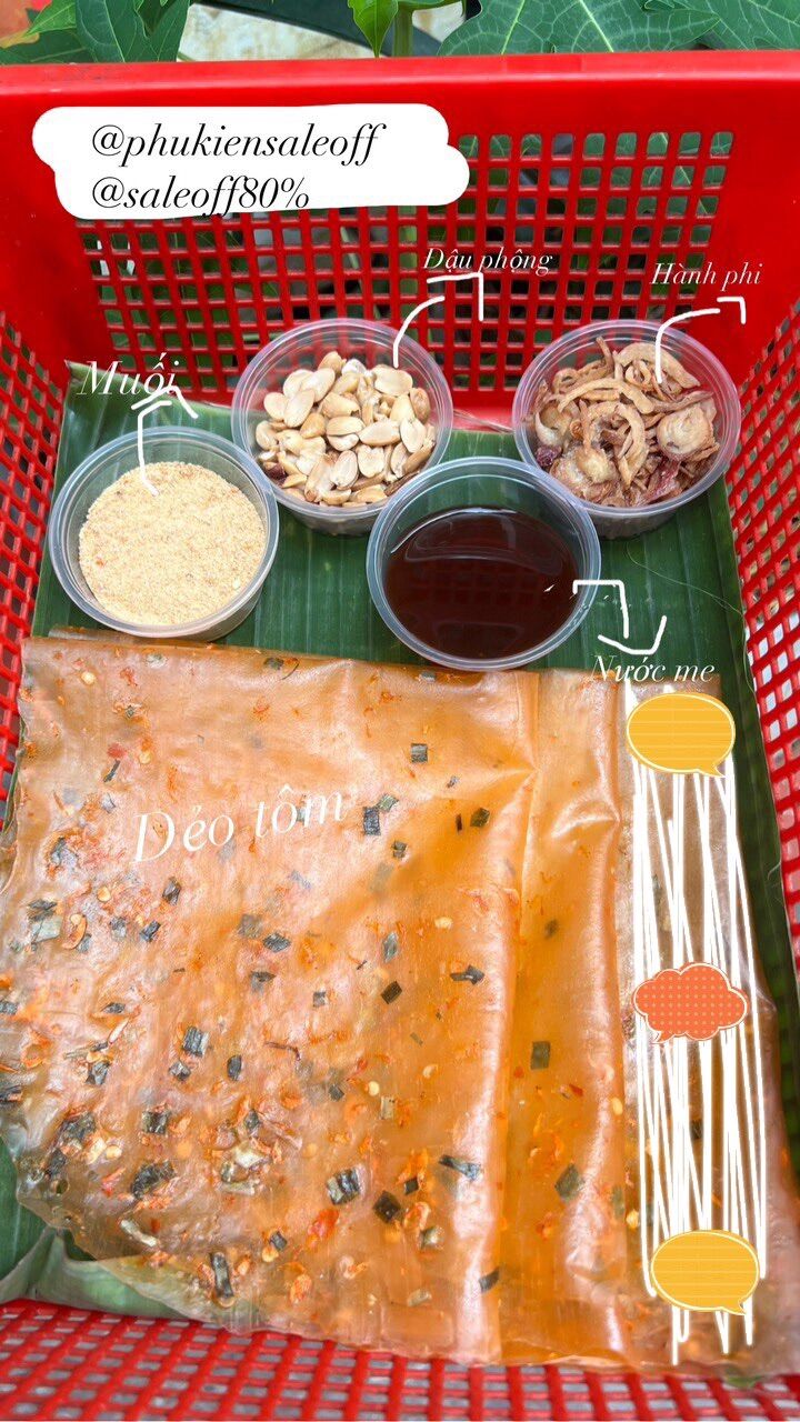 Bành tráng dẻo tôm cuốn muối me hành phi đậu phộng