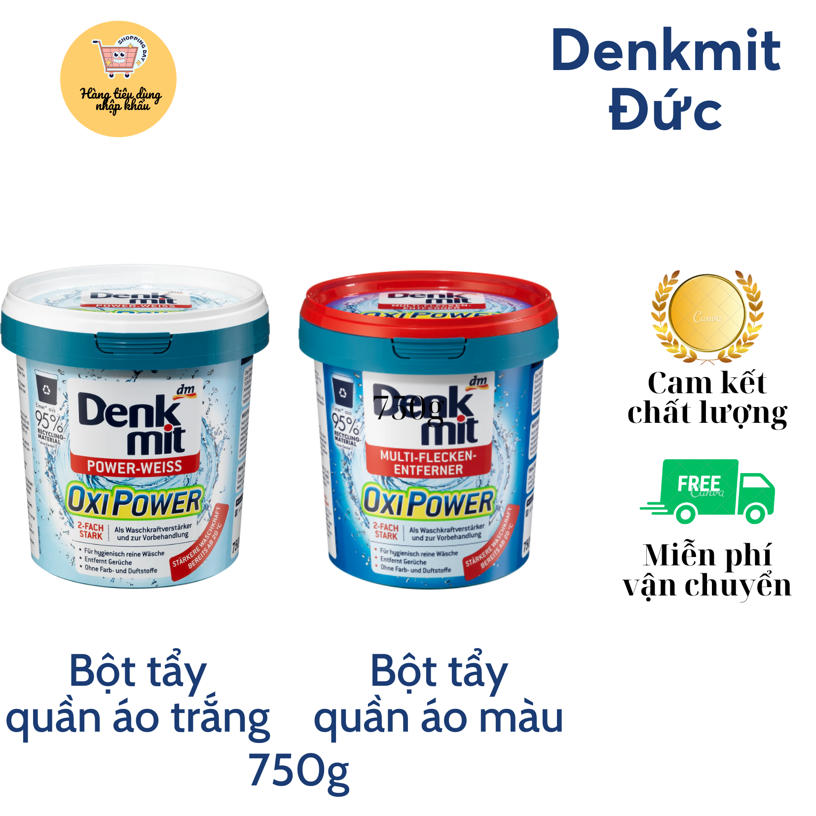 BỘT OXIPOWER DENKMIT TẨY QUẦN ÁO TRẮNG, TẨY QUẦN ÁO MÀU 750G HÀNG NỘI ĐỊA ĐỨC